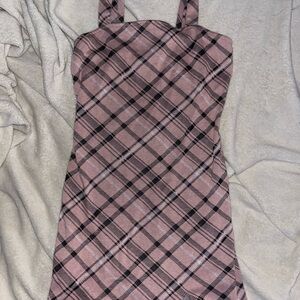 Just Polly Pink Plaid Strap Dress